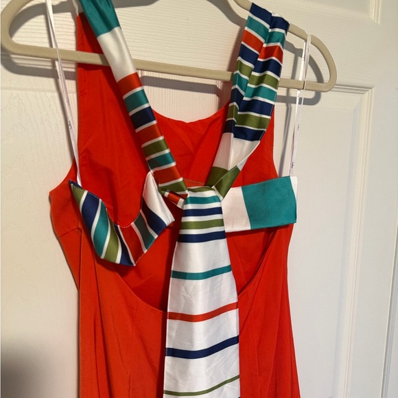 Lulus Joyful Red Orange Multi Stripe Tie-Back Mini Dress - Picture 3 of 8